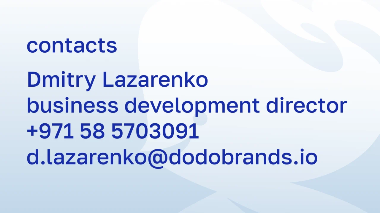 Dodo Brands partnership deck — Business development contacts slide