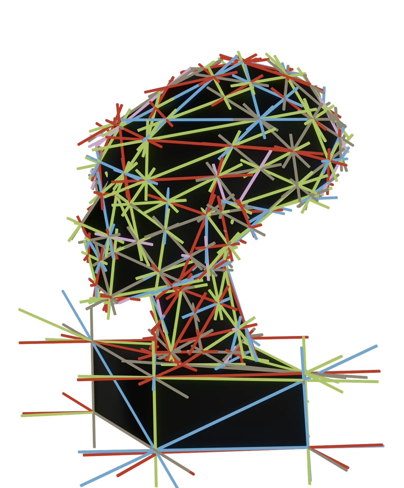 Head sculpture drawn with coloured dashes, frame 3