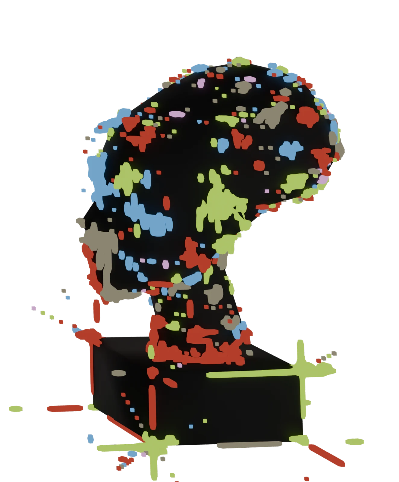 Head sculpture drawn with coloured dashes, frame 6