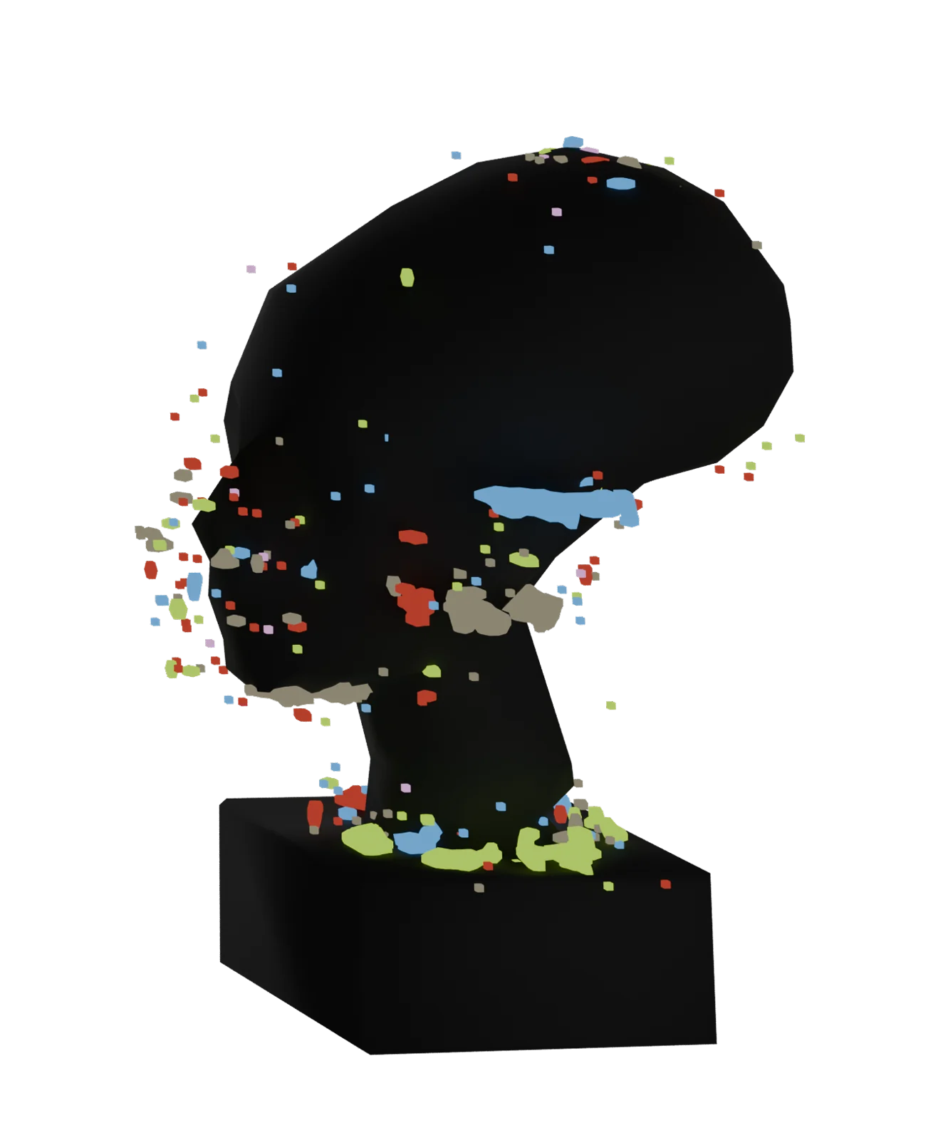 Head sculpture drawn with coloured dashes, frame 7